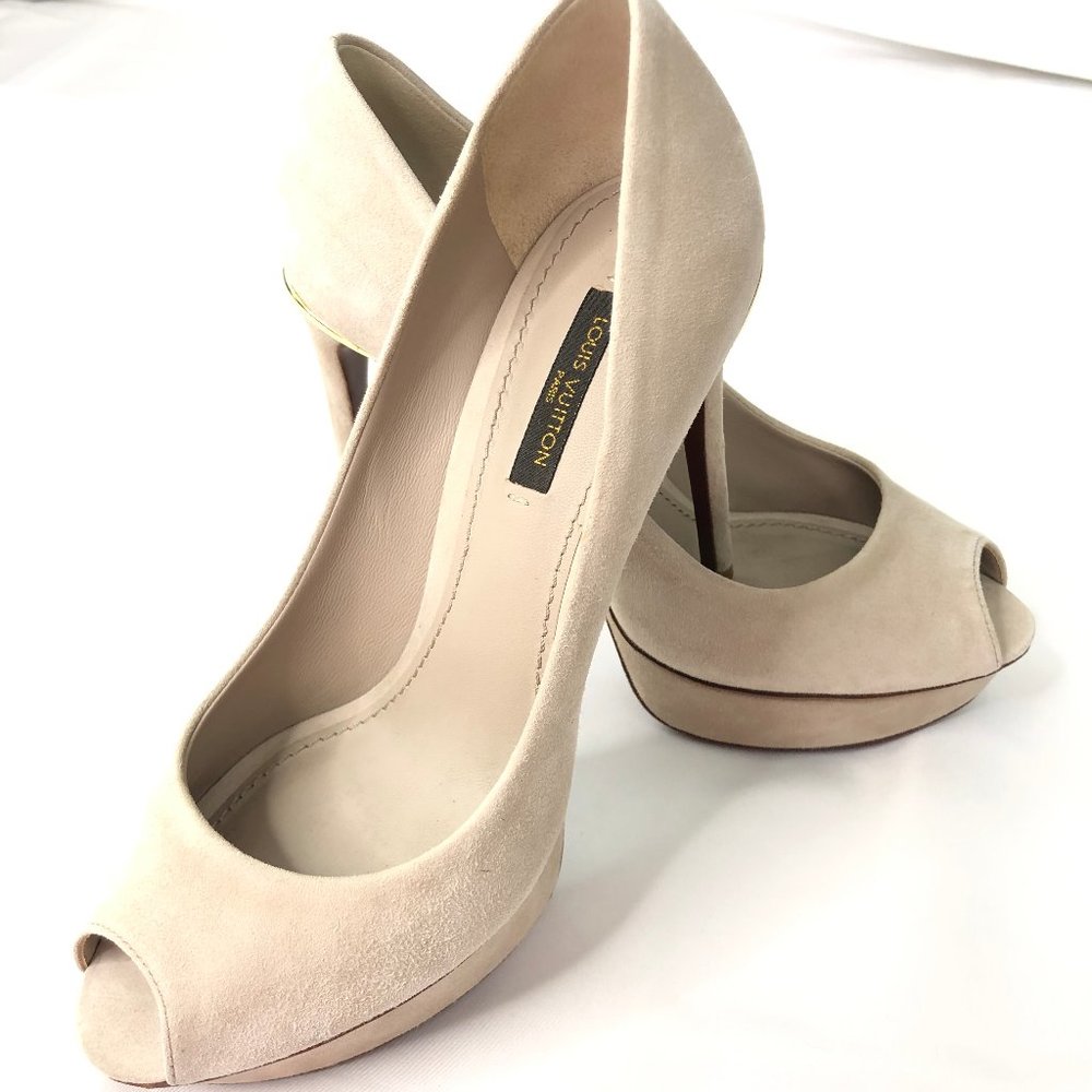 Louis Vuitton Suede Peep Toe Platform Heels